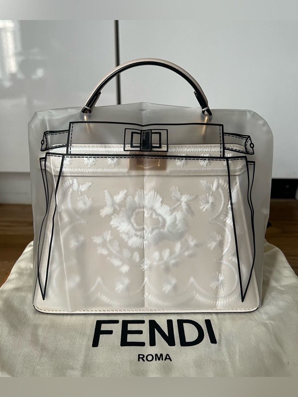 Fendi Cream Embroidered Mini Peekaboo Satchel - Picture 7 of 8